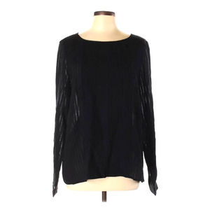 Halogen Blouse ~ Black Long Sleeve with Front Tuxedo Pleats ~ Size Large